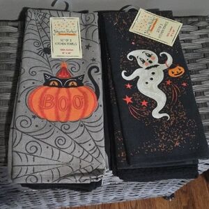 Joanna Parker Halloween Kitchen Towels Set - Gray, Black, And Orange
